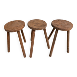 Suite of 3 brutalist stools XXth tripod feet