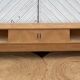 Vintage TV cabinet in raw wood with sliding doors