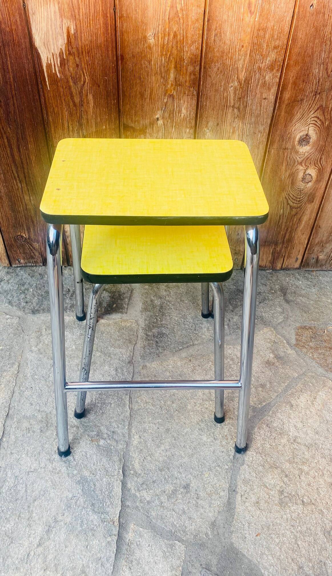 Set of 2 yellow Formica stools
