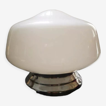 Plafonnier applique ancien globe opaline blanc socle métal chrome Art déco 1930 ø 22 cm TBE