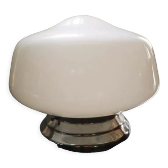 Plafonnier applique ancien globe opaline blanc socle métal chrome Art déco 1930 ø 22 cm TBE