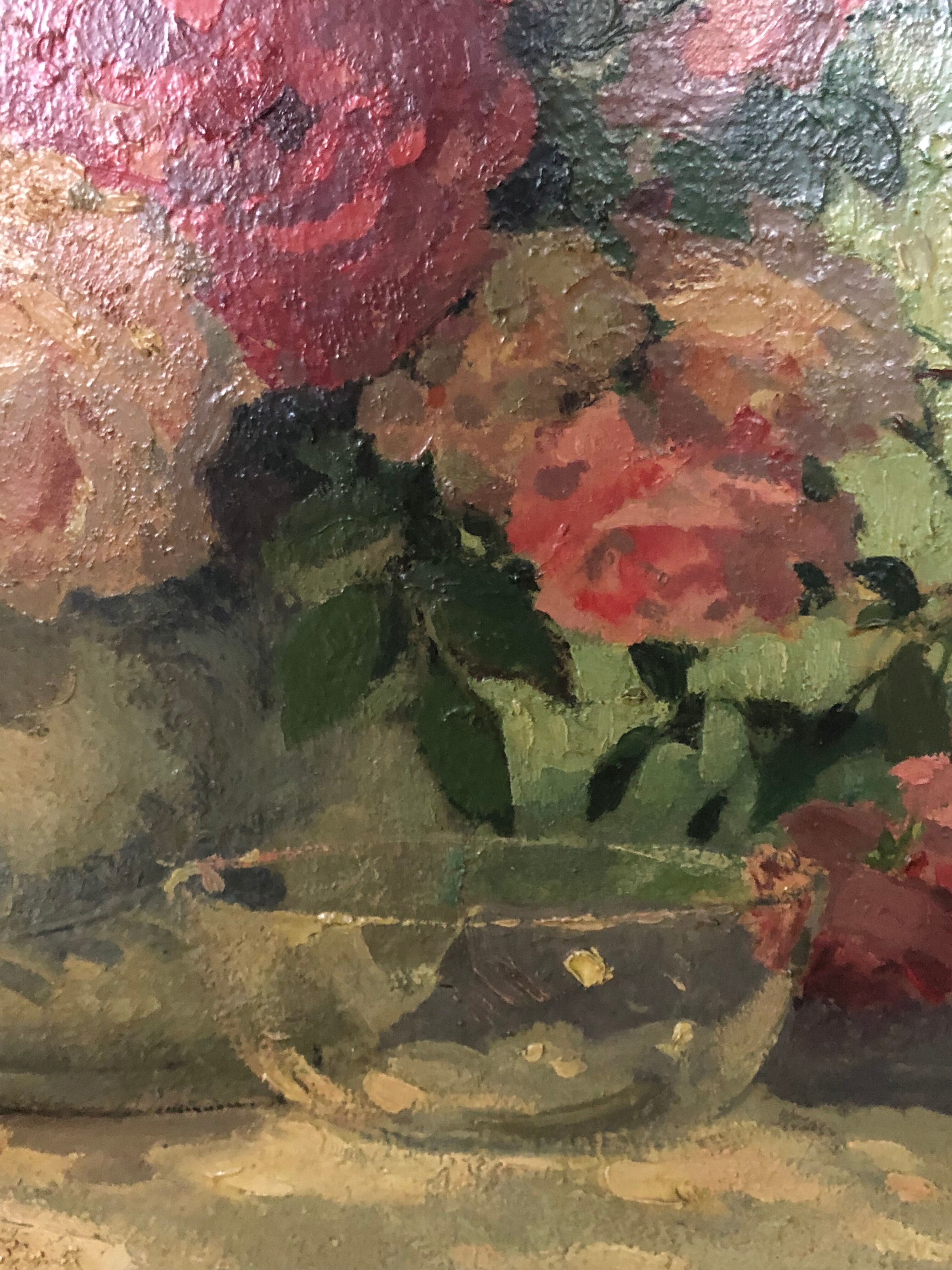 Huile sur toile "Bouquet de roses" signée Maurice Décamps