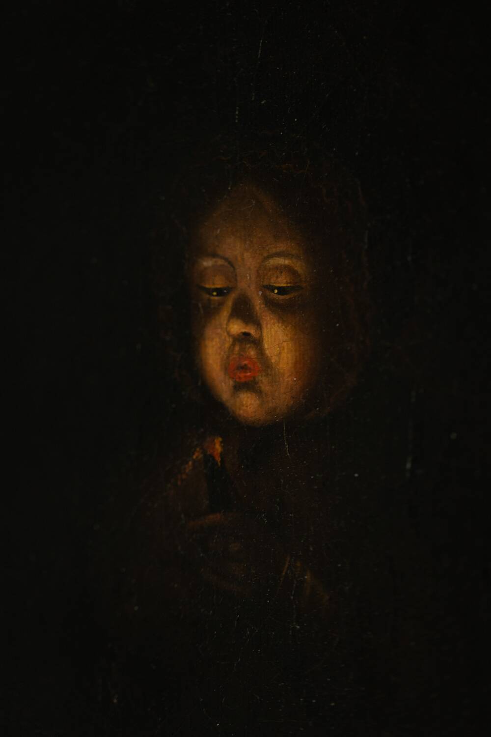 Oil on canvas, portrait in chiaroscuro, 19th century.