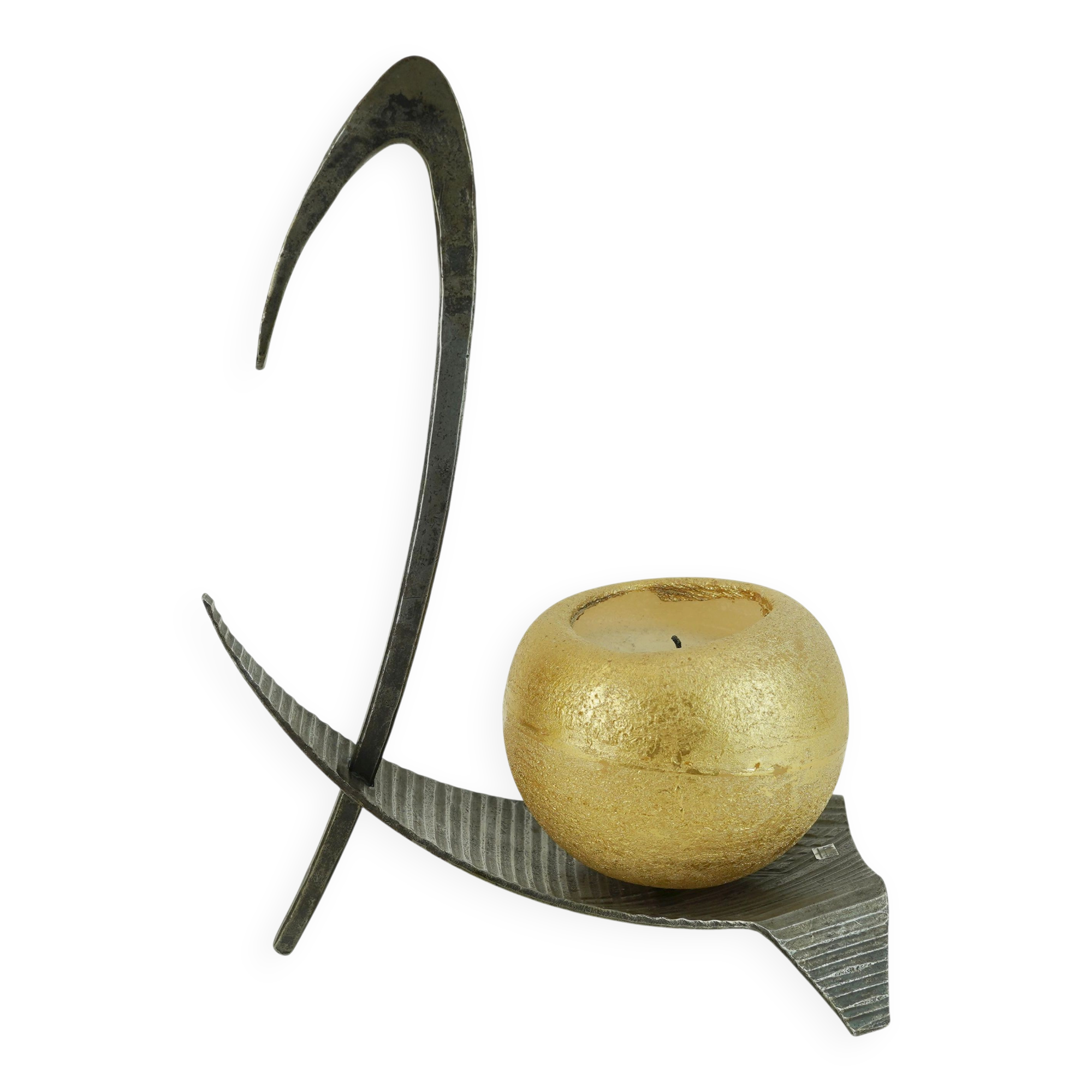 sculptural mid century modern brutalist iron CANDLE HOLDER 1960s 1970s