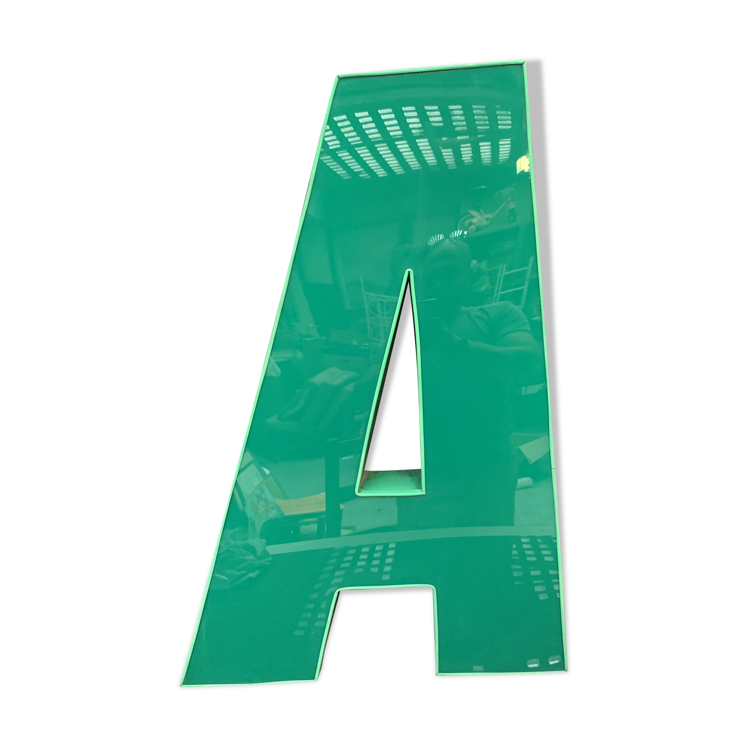 Old letter in metal and plexiglass, industrial decoration