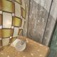 Large vintage pendant lamp in mother-of-pearl and brass