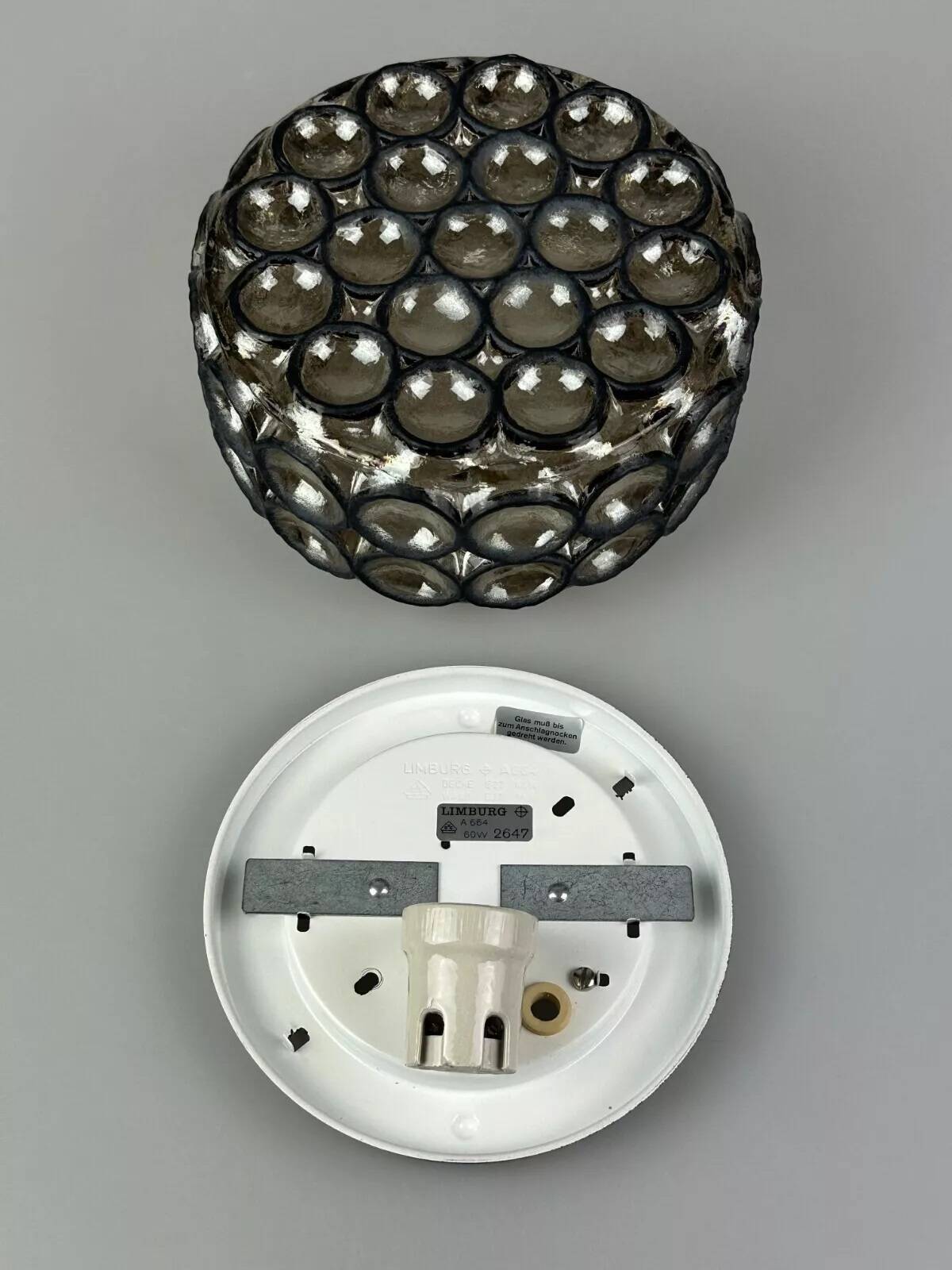 60s 70s ceiling lamp Glashütte Limburg Germany Plafoniere glass & metal