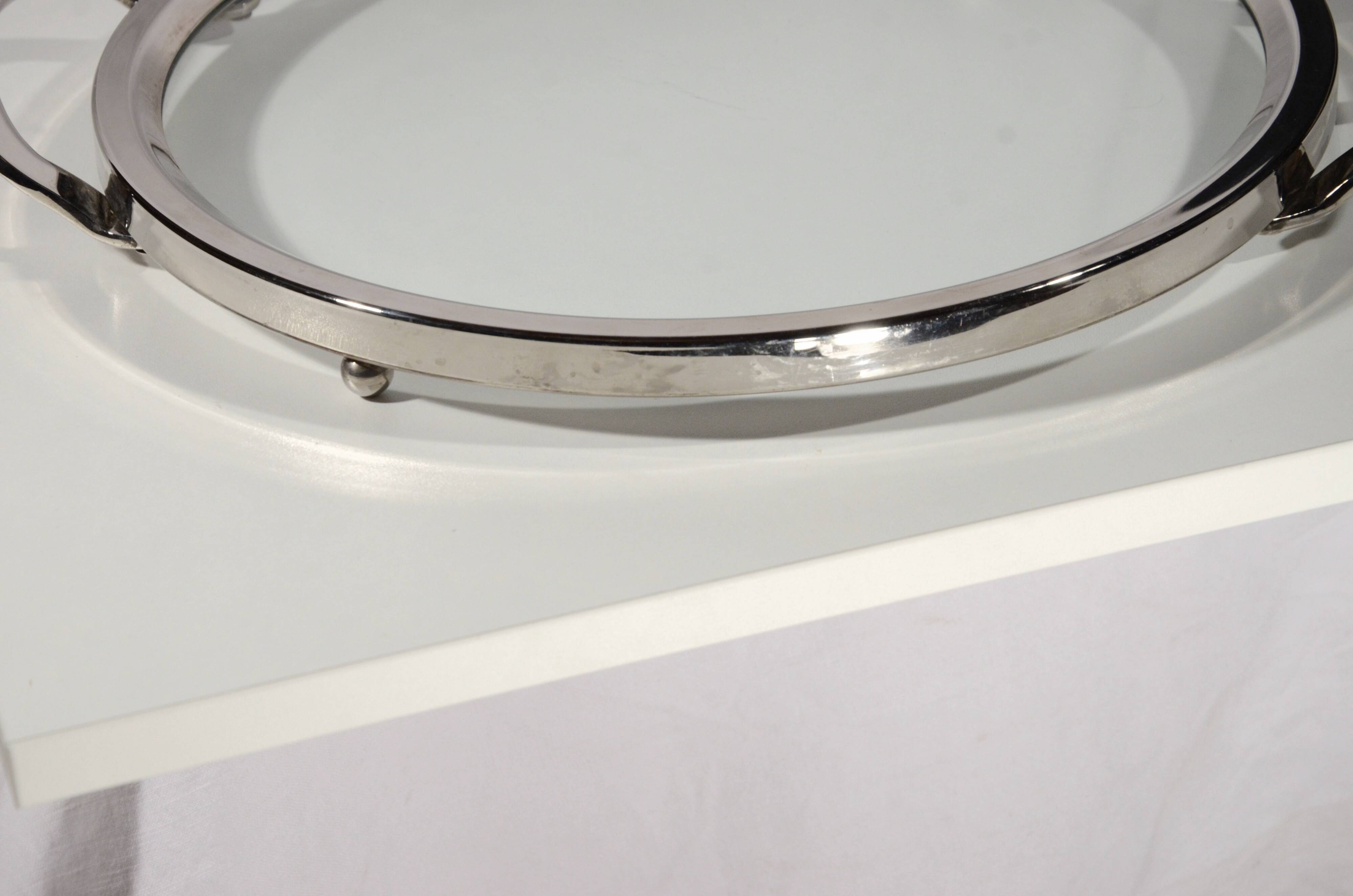 Vintage Art Deco platter, silver-plated and glass, 32 x 40cm