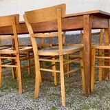 Set of 8 old light wood bistro chairs years 1957 stamps