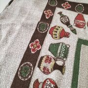 Vintage tablecloth with stylized pottery design, 1960s-70s