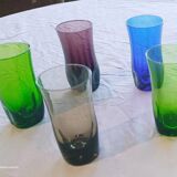 5 aperitif glasses, smoked glass, Portieux glassworks, 1970s