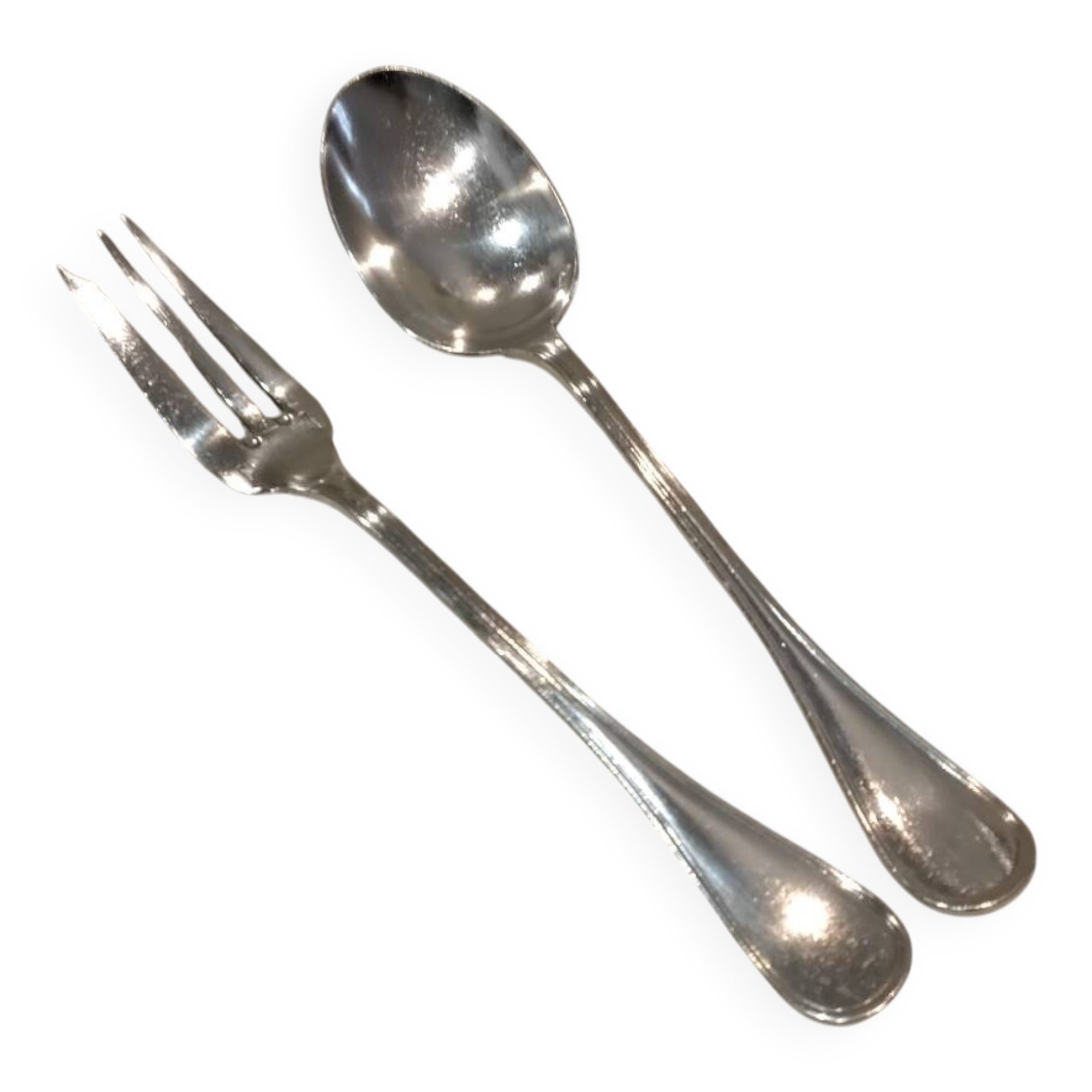 Silver-plated metal stew fork and spoon, Christofle silversmith, Albi