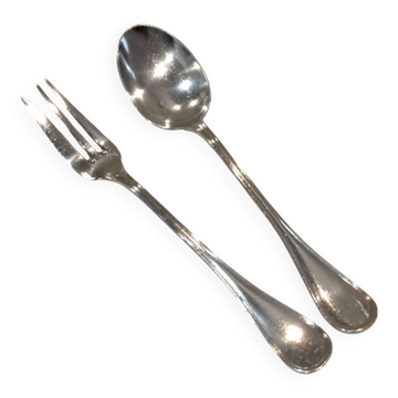 Silver-plated metal stew fork and spoon, Christofle silversmith, Albi