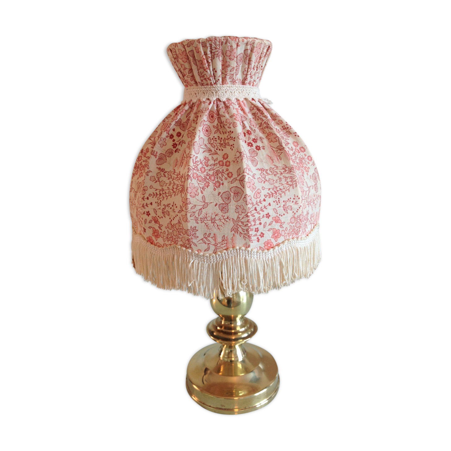 Brass bedside lamp and pink/vintage lampshade 60s-70s