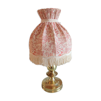 Brass bedside lamp and pink/vintage lampshade 60s-70s