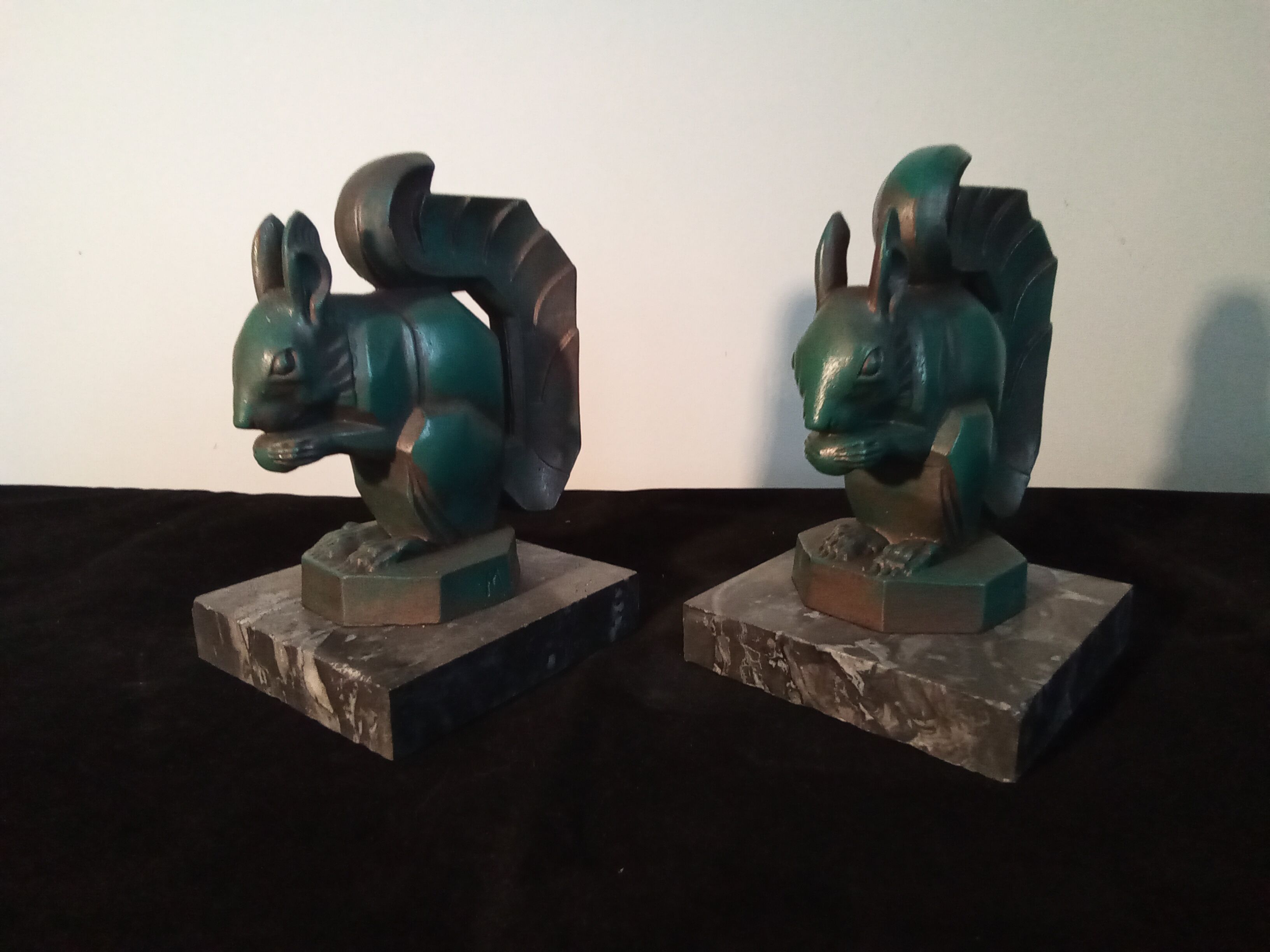 Max Le Verrier pair of Art Deco bookends "Squirrels" signed