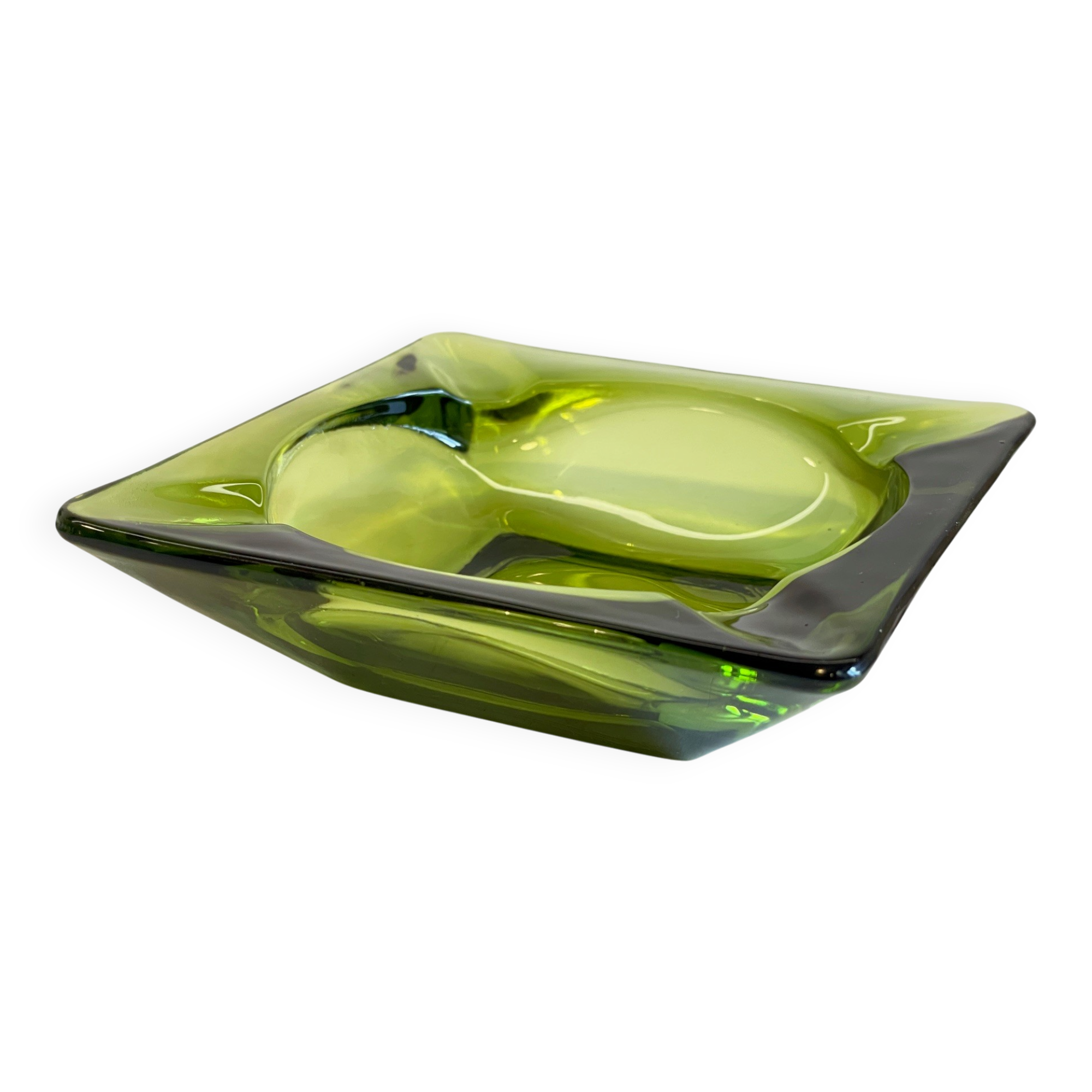 Geometric Glass Ashtray Vintage Green