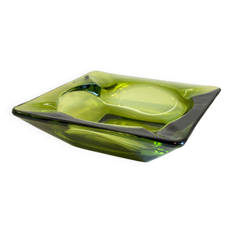 CENDRIER Géométrique Verre VERT Vintage