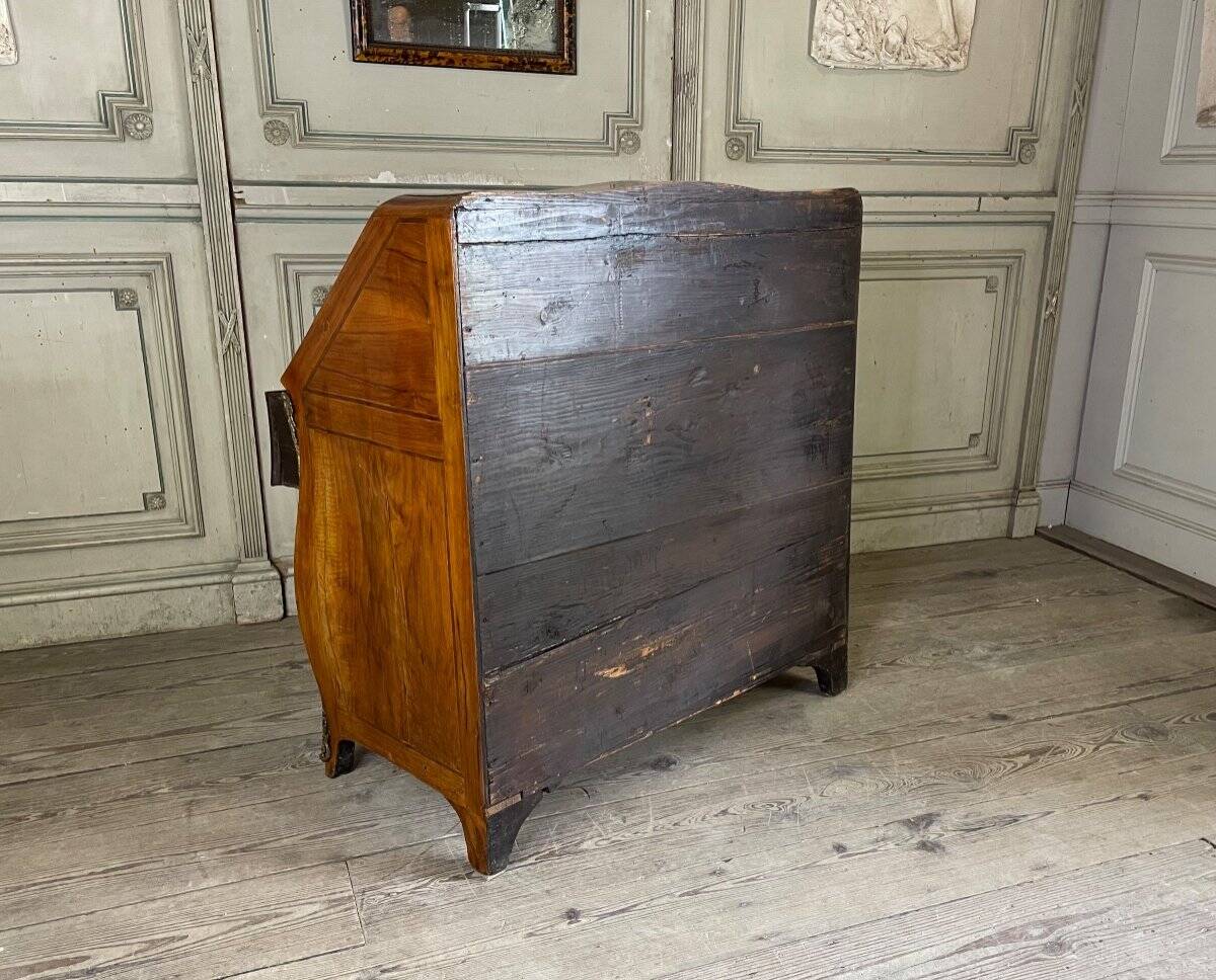 Commode scriban ou bureau de pente, plaque de fruitier, XVIIIème siècle