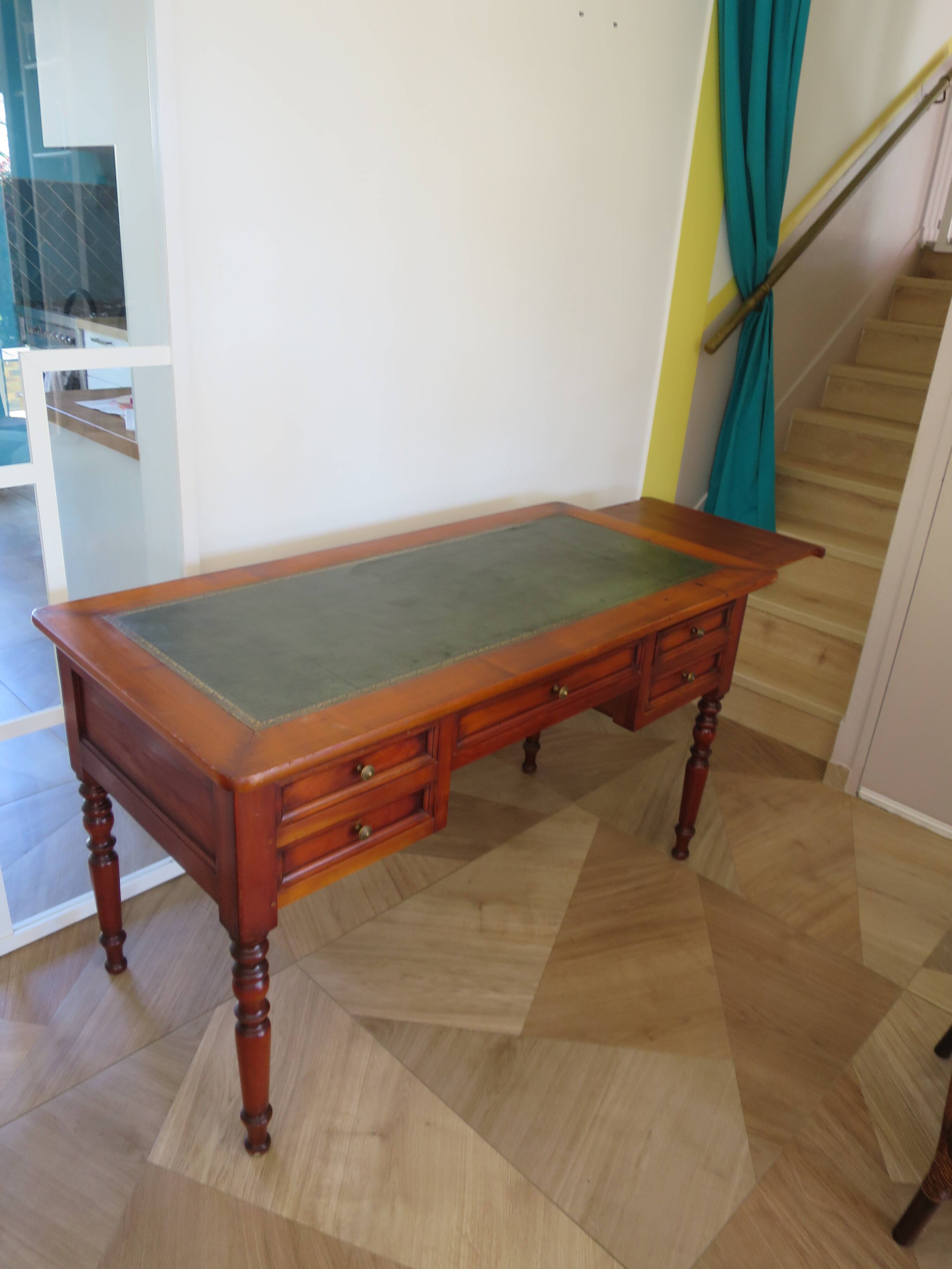 Minister's desk - 5 drawers - large top - cherry wood - Louis Philippe style