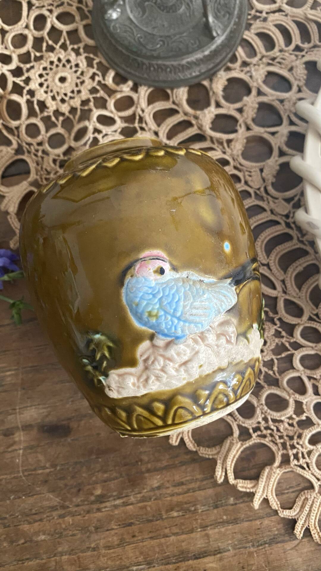 Vase en barbotine oiseaux Japon