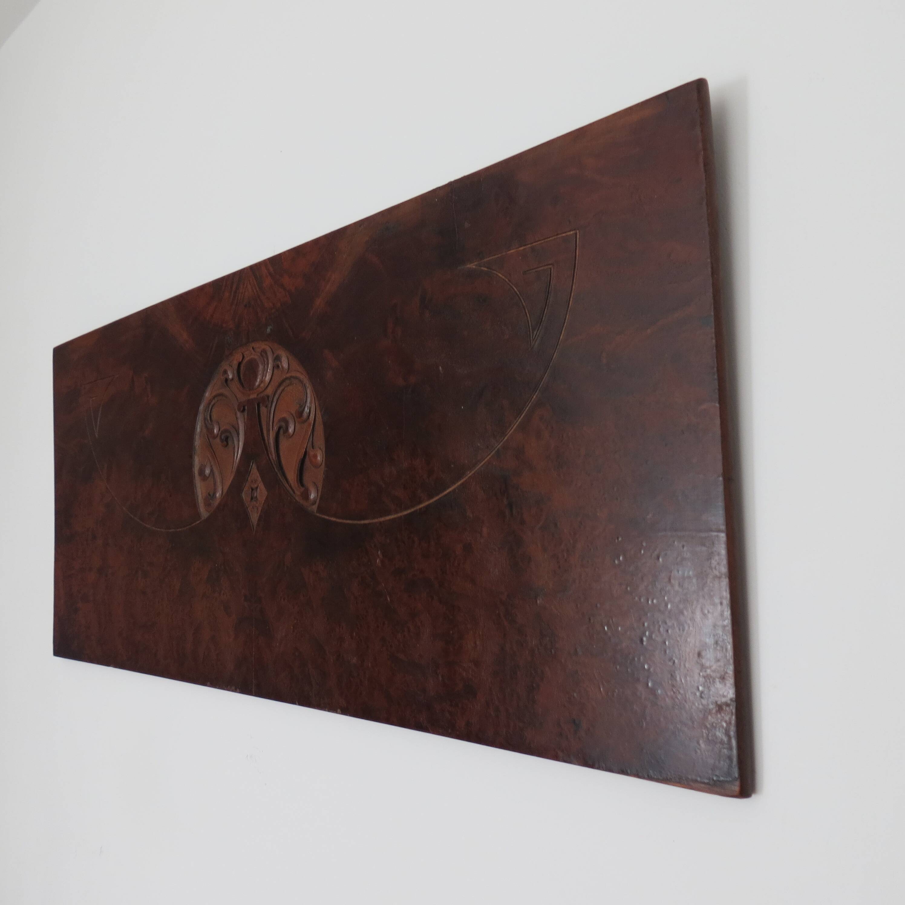 Art Nouveau Secessionist Carved Burr Walnut Wood Wall Hanging 1900