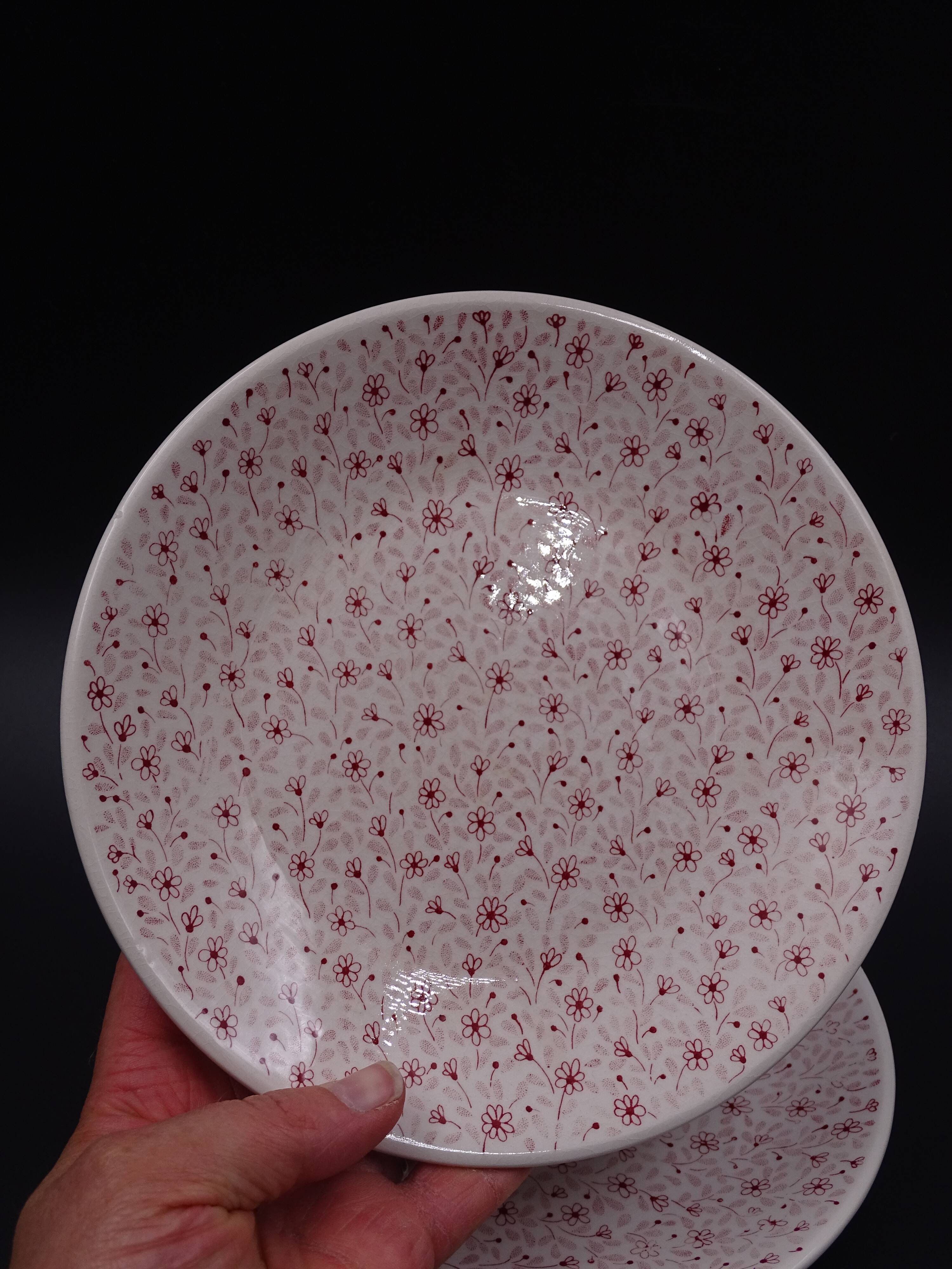 Set of 9 dessert plates in earthenware of Sarreguemines - Décor of pink flowers - 1970