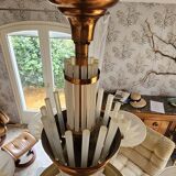 Art Deco chandelier by H.Petitot and Jean Gauthier in copper-plated metal and opal glass