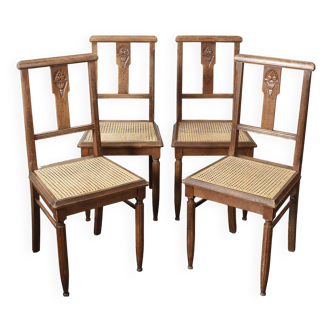 Quartet of art deco caned chairs