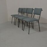Set of 4 chairs from the 1950s in sky blue fabric