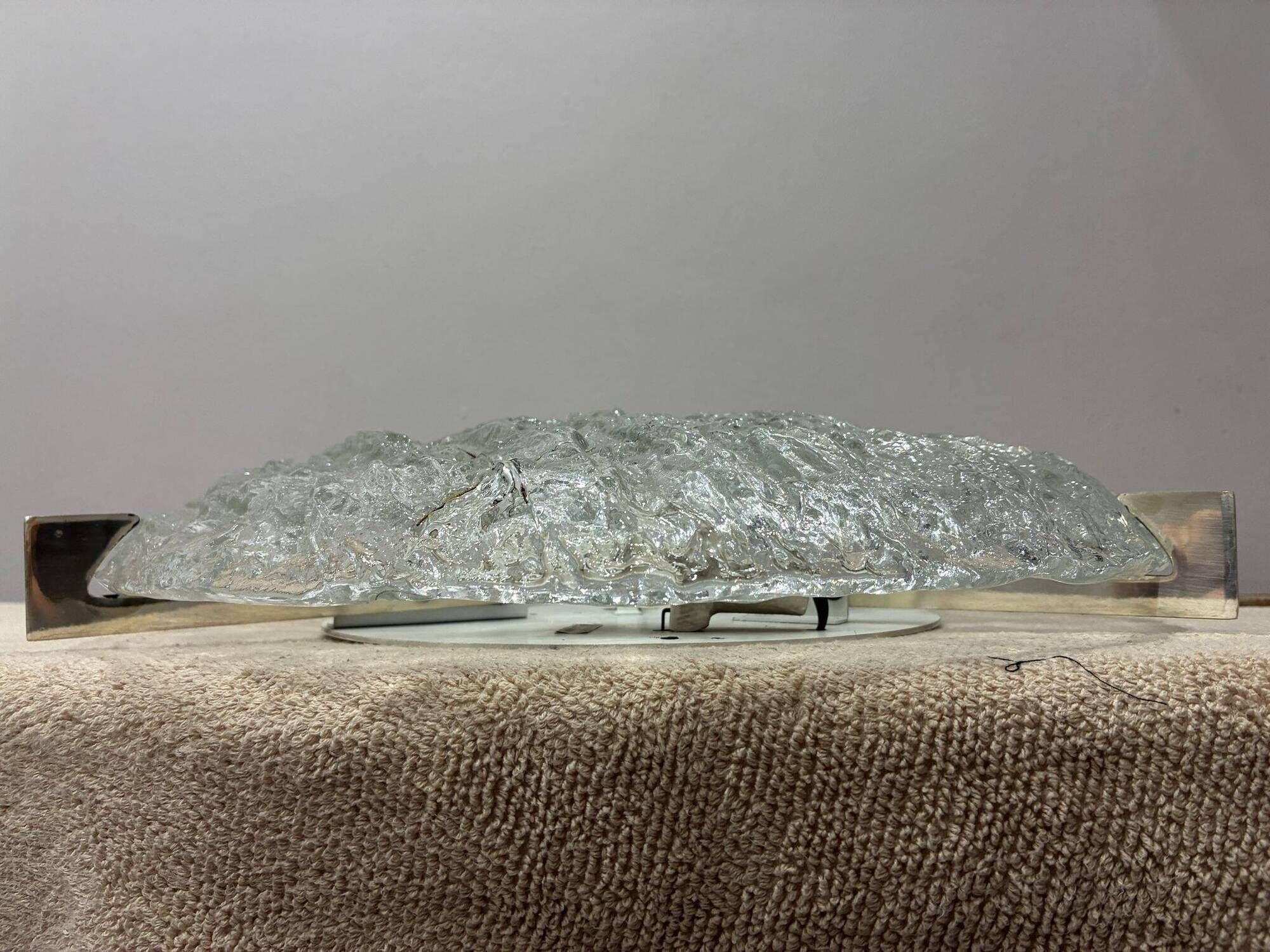 Kaiser Leuchten ice glass flush mount with chrome holders, 40 cm, 1970s