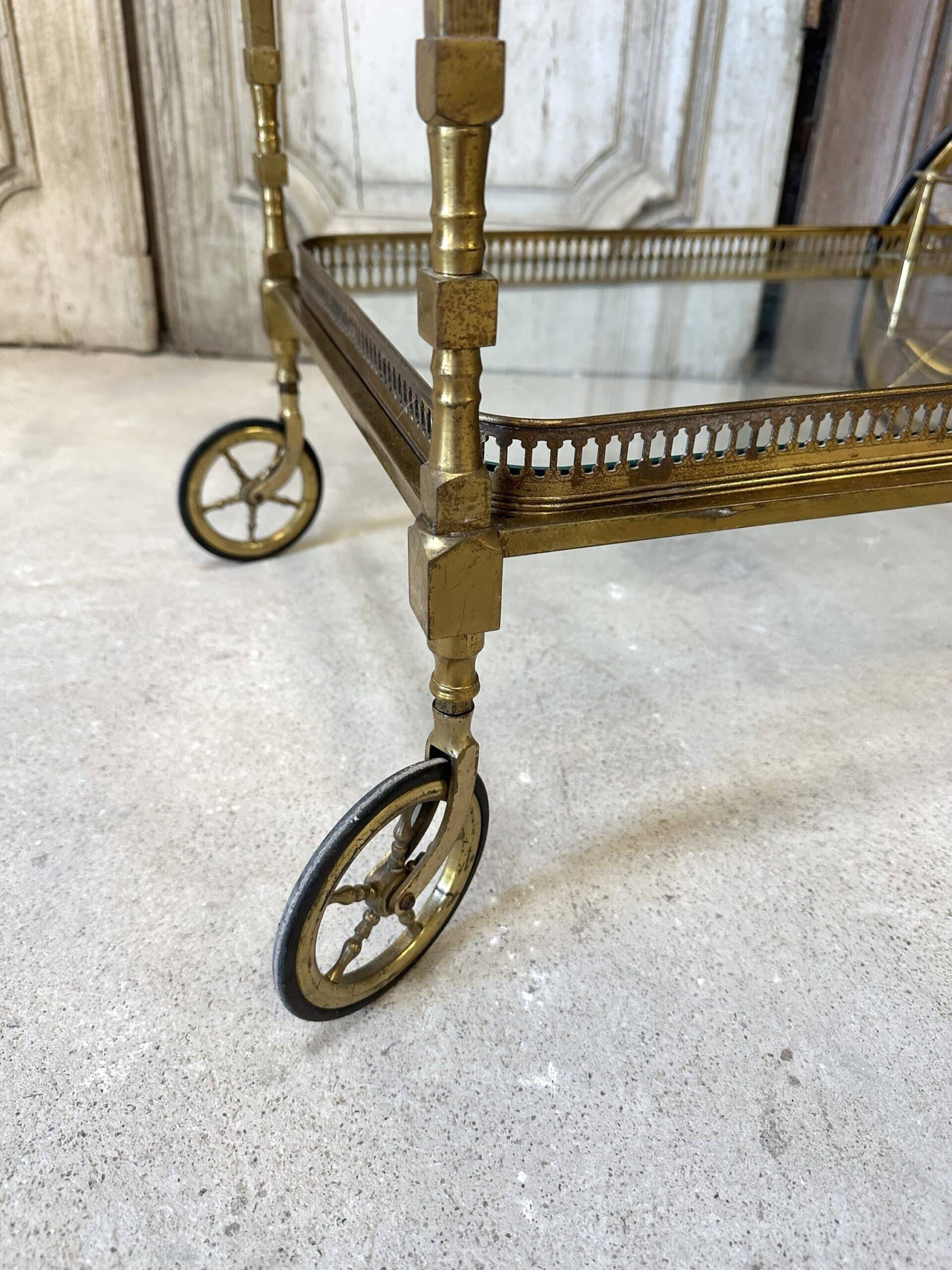 Rolling bar cart in brass and bronze circa 1960