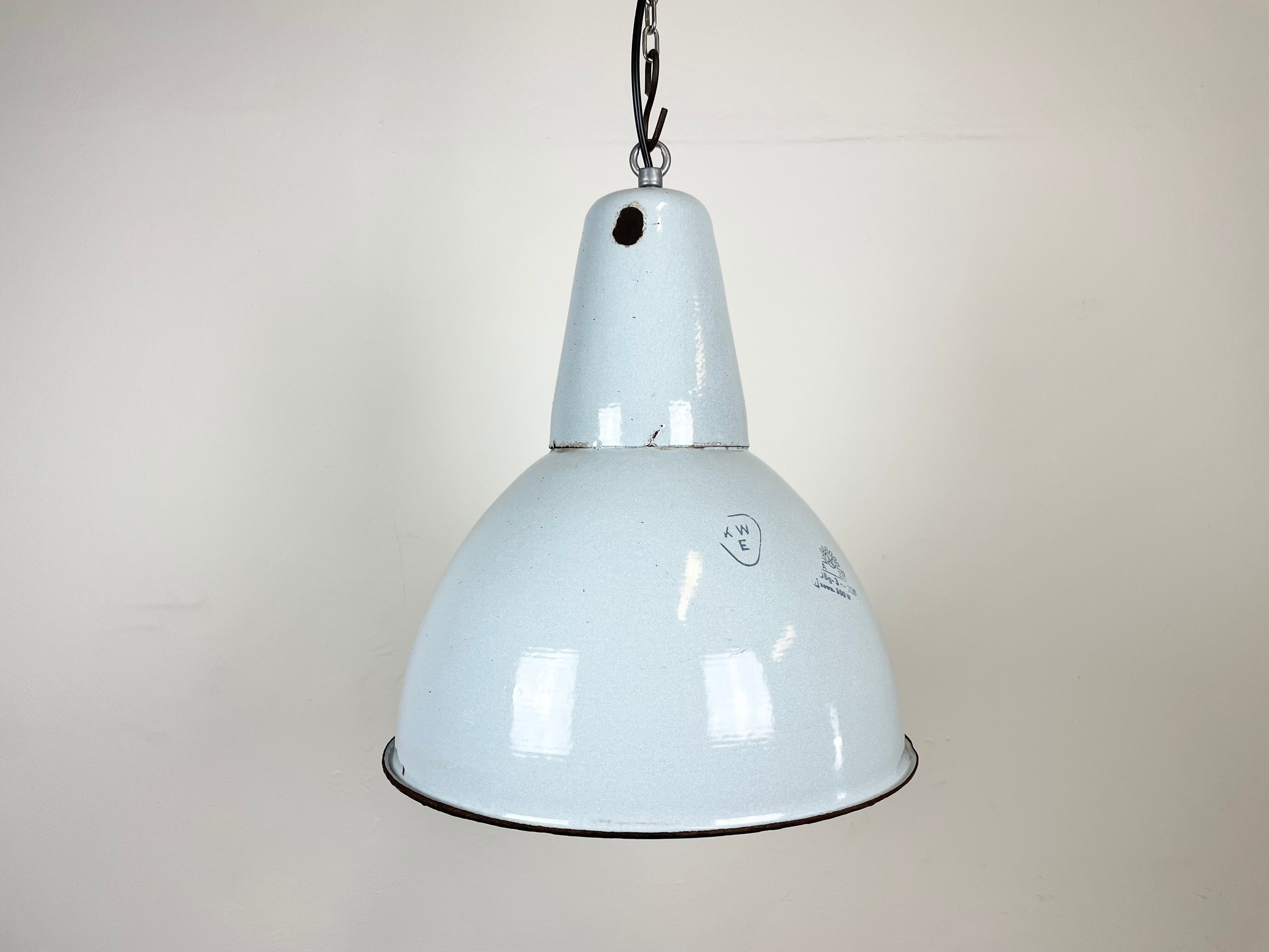 Industrial Grey Enamel Pendant Lamp, 1960s