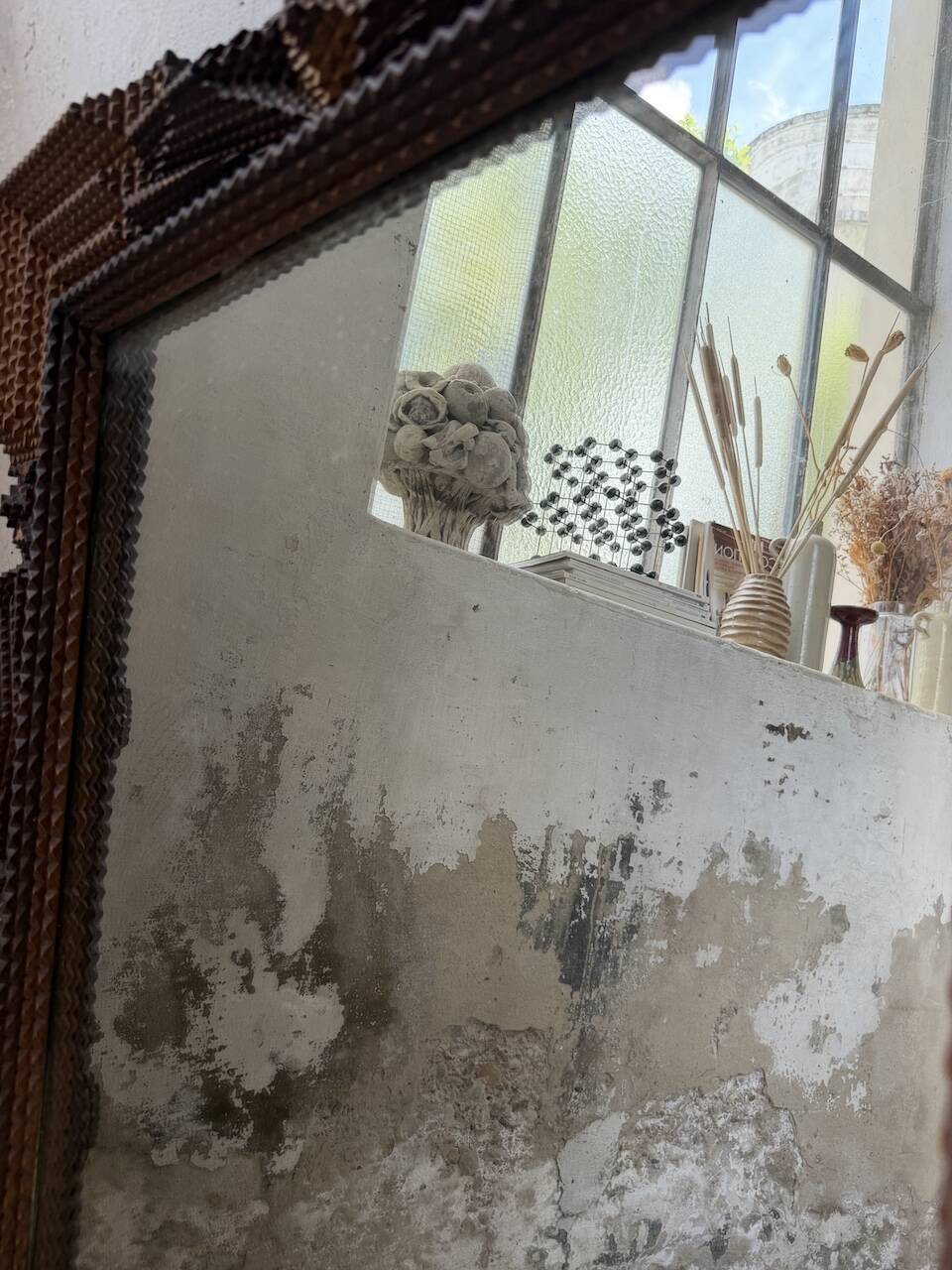 Tramp art mirror 1900 folk art France
