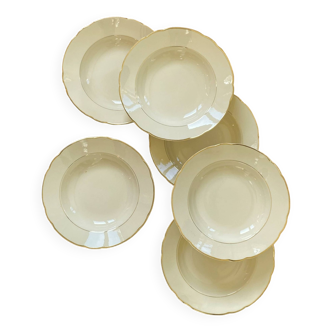 Set of 6 old earthenware soup plates cream color and gilding Villeroy and Boch ACC-7147