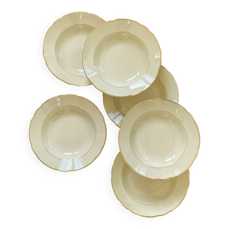 Set of 6 deep plates in old earthenware, cream and gilding, Villeroy and Boch ACC-7147