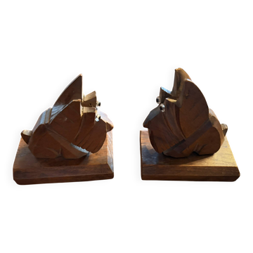 Vintage carved wooden bookends – Scottish Terrier dogs