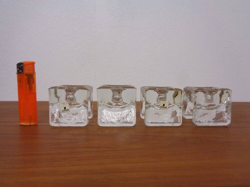 Finnish Ice Glass Candlesticks by Timo Sarpaneva for Juhava, 1970s, Set of 4