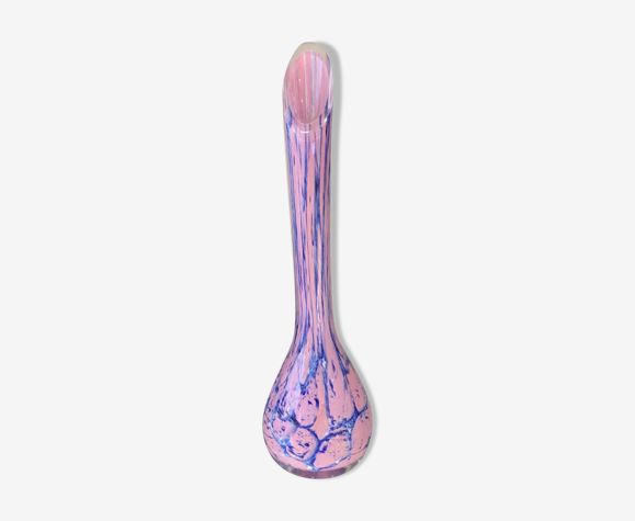 Soliflore en verre multicouche bleu et rose de la verrerie de la rochere