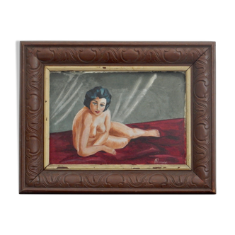 Nu femme des années 40 peinture sur bois encadrée