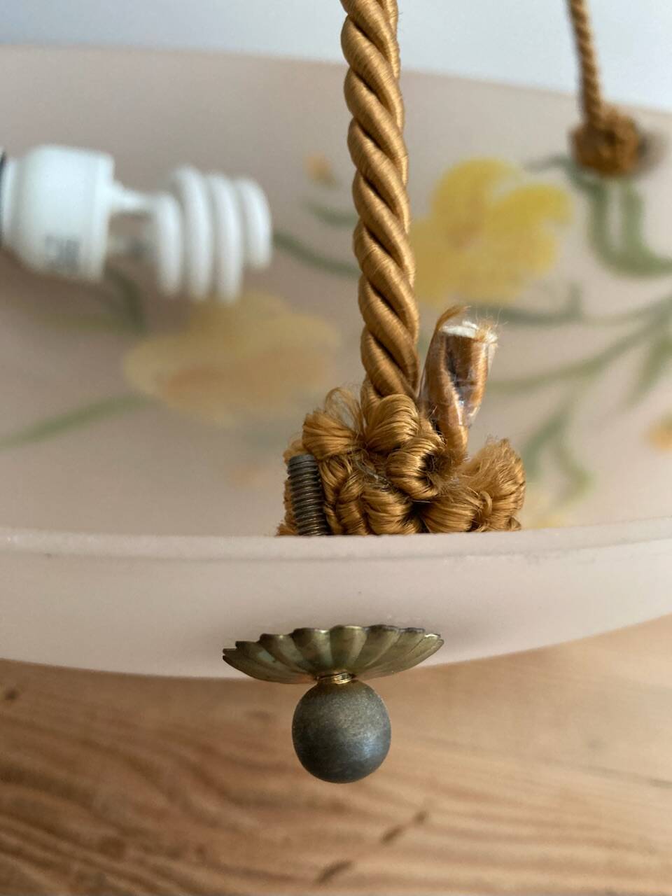 Opaline pendant light hand painted and signed