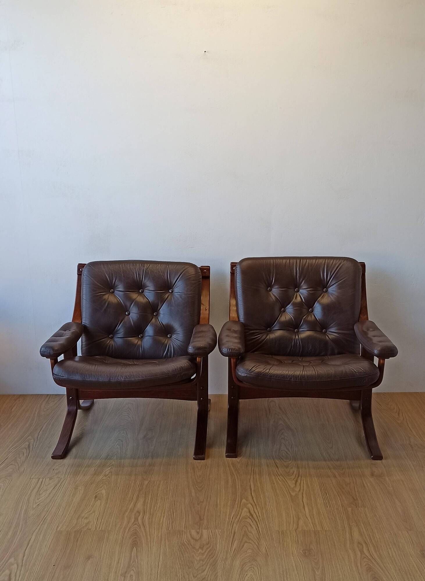 Norwegian Easy Chairs in Leather by Jon Hjortdal, Velledalen. Set of 2.