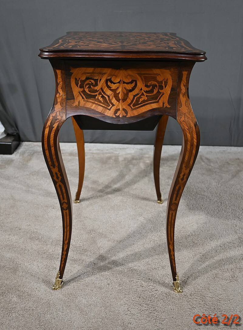 Rosewood and mahogany work table, Louis XV style, Napoleonic era