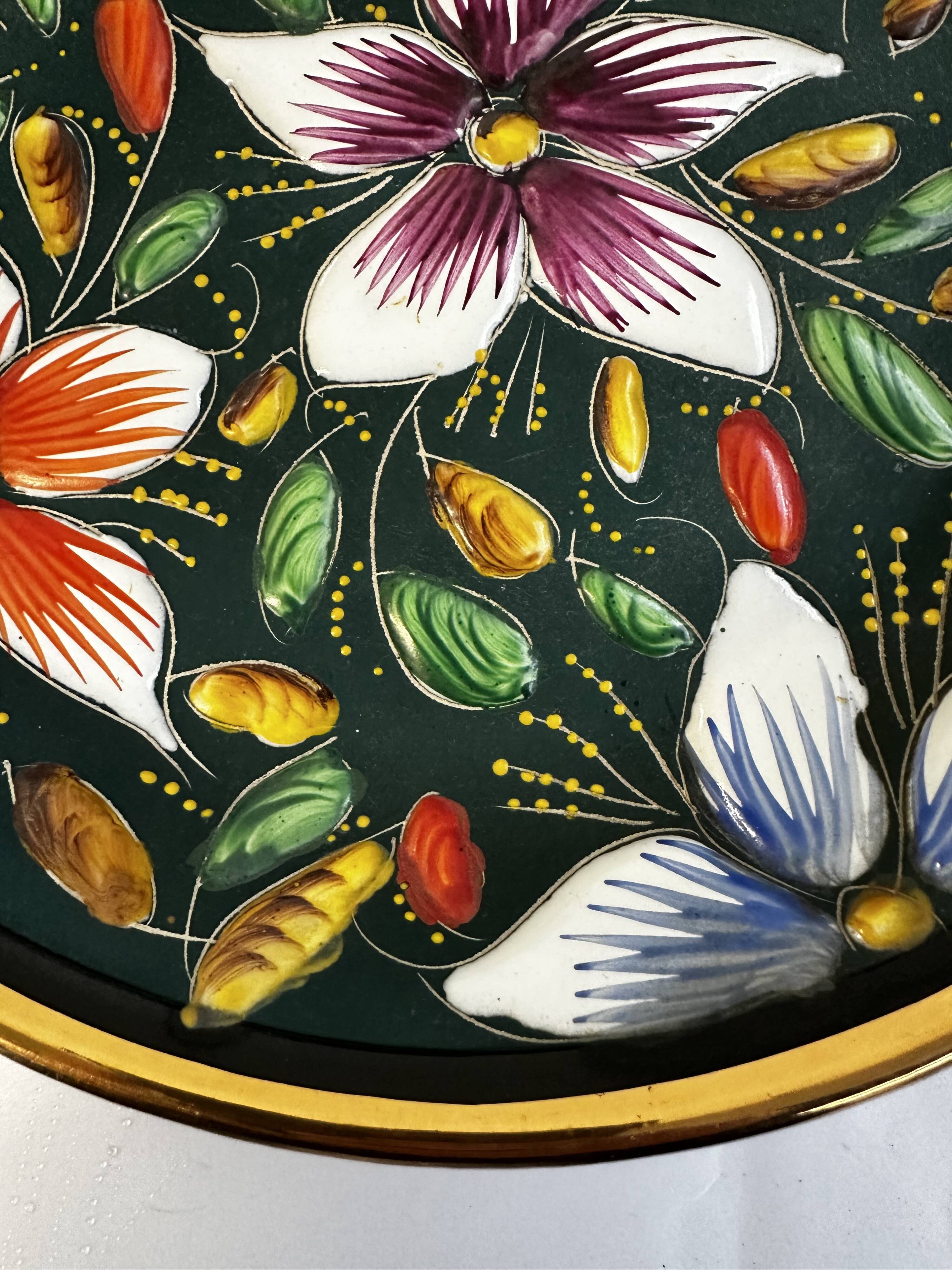 Ceramic and enamel dish with floral decoration by Hubert Béquet
