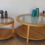 Round Tables with Glass Tops, Set of 3.