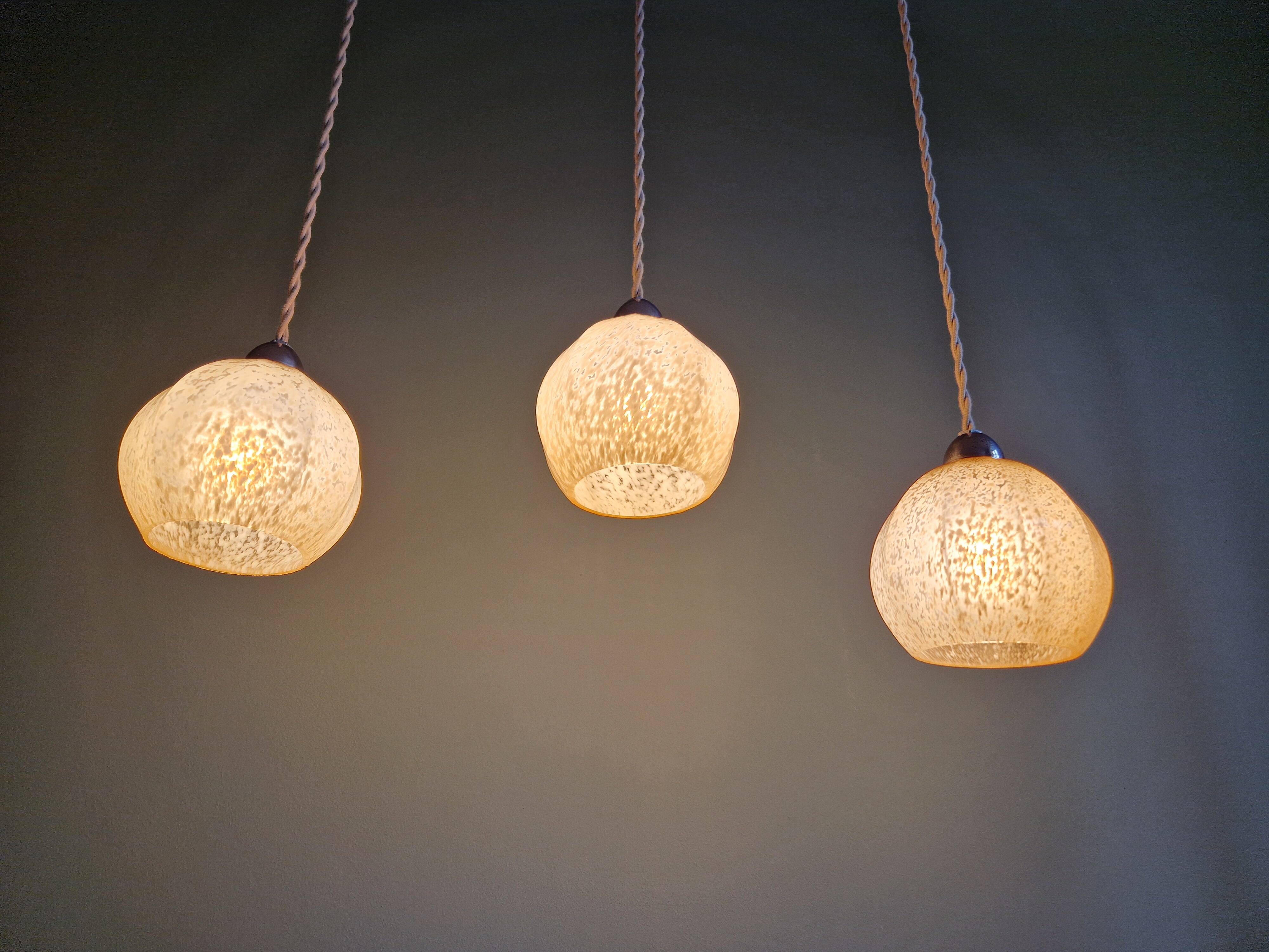 Art Deco pendant/lamp in pink speckled glass (2 available)