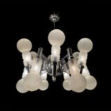 Lustre en verre spoutnik chromé, années 1970