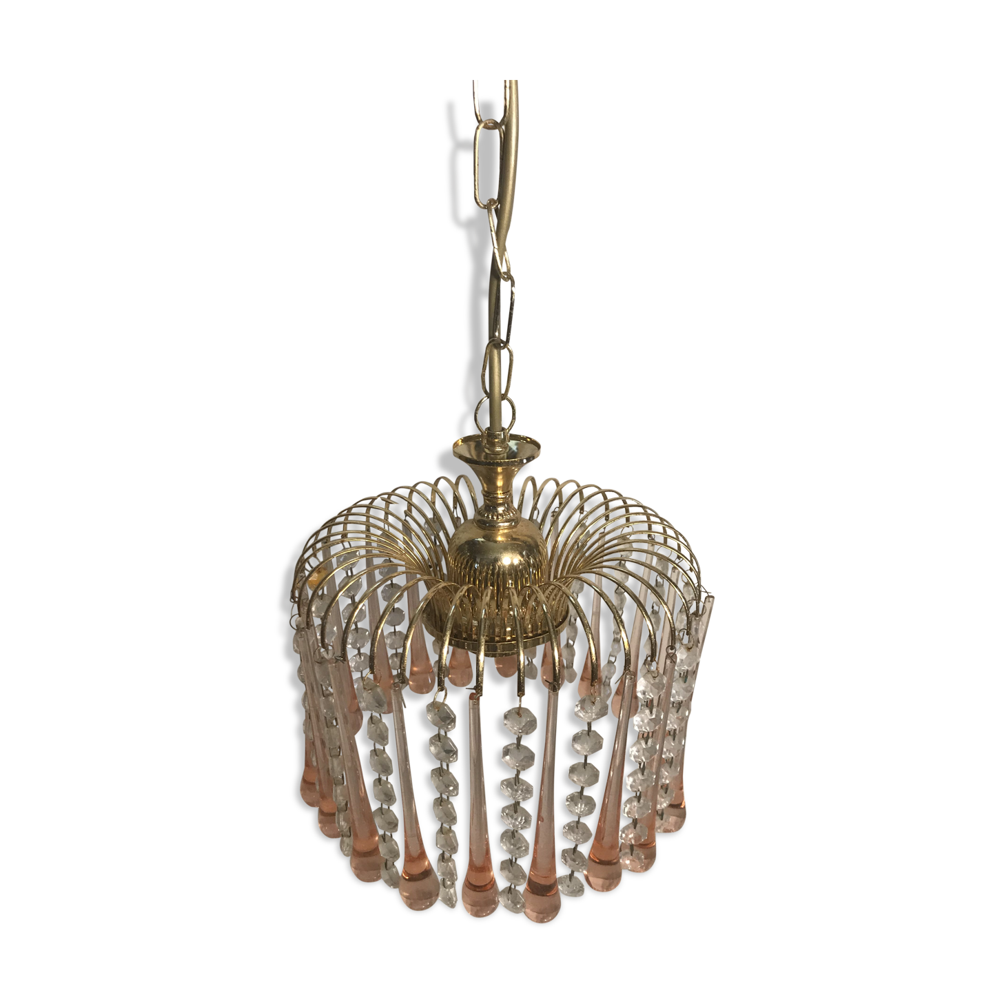 Gold Metal  Chandelier - Vintage Rose Glass Water Drop Pampilles
