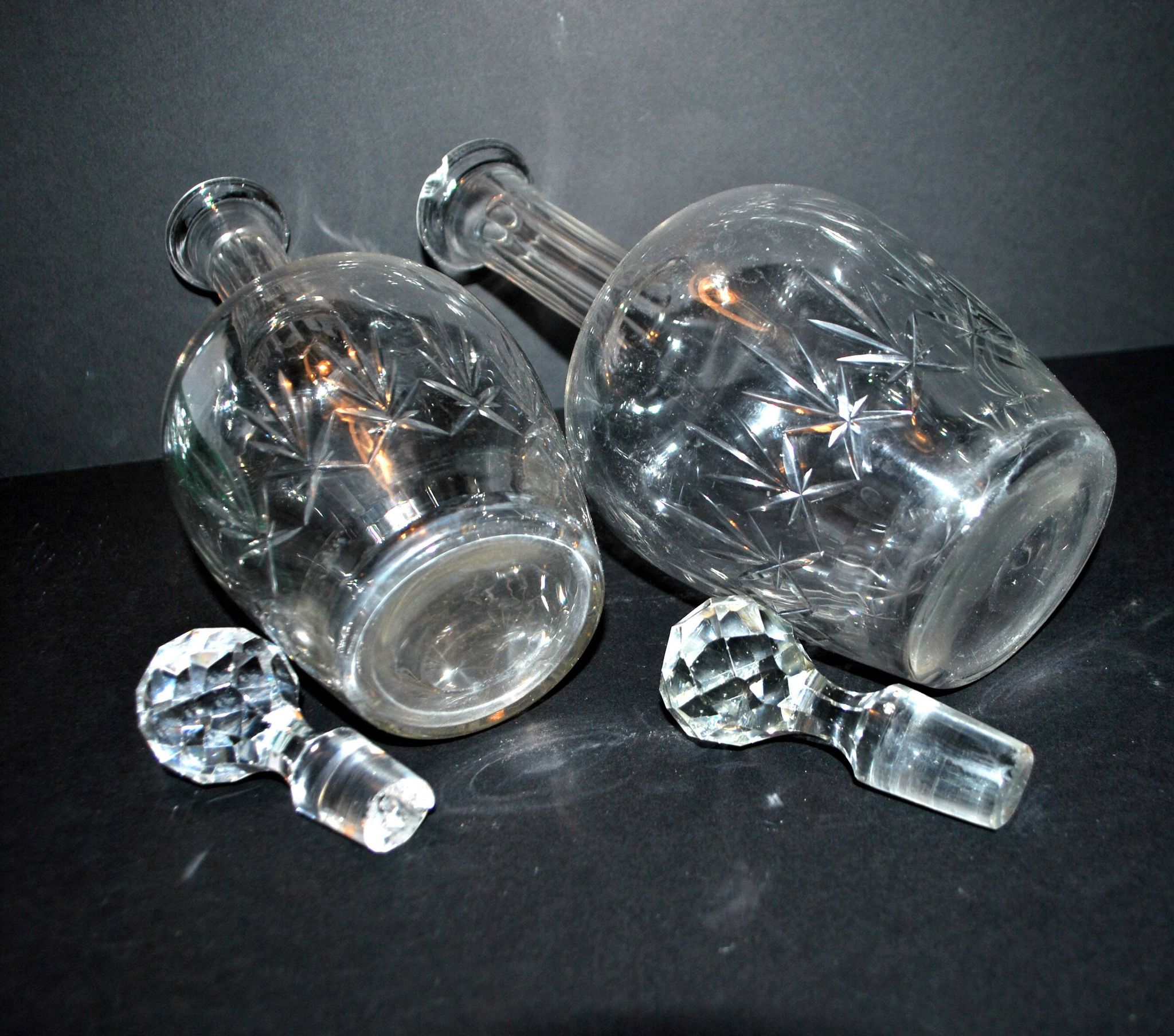 Set of 2 antique cut crystal wine decanters from Cristallerie Lorraine