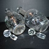 Set of 2 antique cut crystal wine decanters from Cristallerie Lorraine